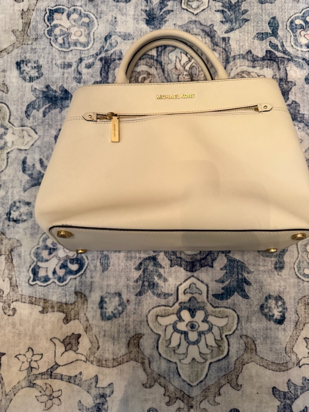 Michael Kors Ivory Saffiano Leather Satchel with Gold Hardware